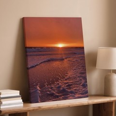 Sunset Ocean Waves Beach Scene Canvas Wall Art Coastal Seascape Print Home Decor