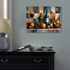 Abstract Kitchen Wall Decor Geometric Wall Art Red Wine Glass Fruits Canvas Prin