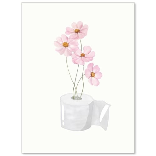 YYS Pink Watercolor Flower Wall Art Funny Bathroom 16″L x 12″W Funny-6 Unframed