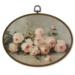 Vintage Pink Rose Flower Oval Wall Art Decor Framed, Rustic Pink Floral Canva…