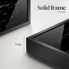 Framed Long Narrow Vertical Moon Wall Art Set of 2, Modern Black White Gold B…