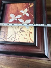 VTG Framed Floral Wall Art Burgundy Wood Frame Cottage Farmhouse Decor