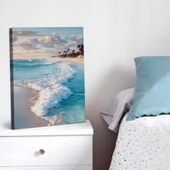 Coastal Ocean Wave Wall Art Decor Seascape Beach Painting Picture Artwork Blue O