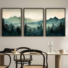 Mountain Wall Art Decor Set of 3 Sage Green Forest Canvas Wall Art Prints Nature