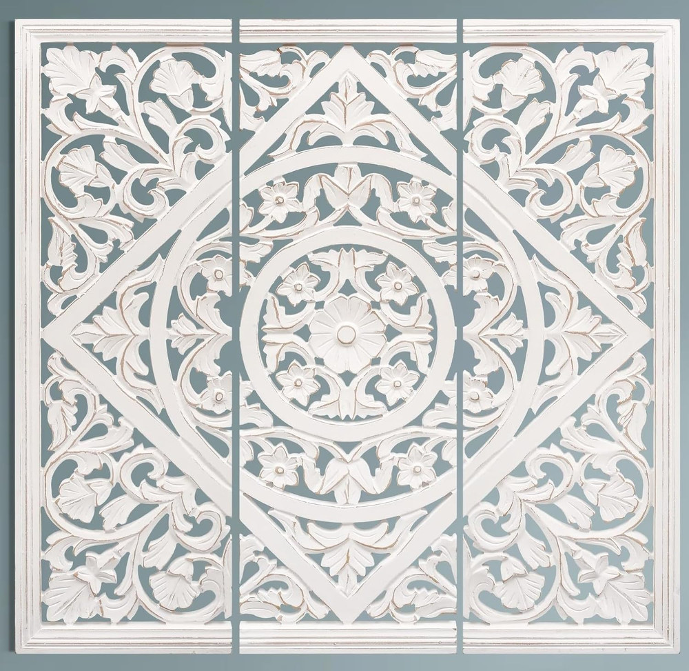 James Symfony Set of 3 Decorative Wall Panels – 36×12 Inch White Art Decor