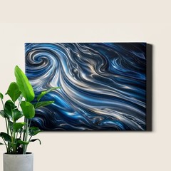Metallic fluid close up Canvas Art abstract reflective surface swirl