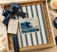 Framed Vintage Surf Wave Wall Art,Trendy Coastal Wall Decor,Blue and White St…