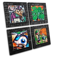 Abstract Funky Brick Wall Graffiti CANVAS WALL ART Picture Print VA