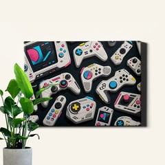 Gaming controller pattern illustration Poster Print neon repeat graphic design