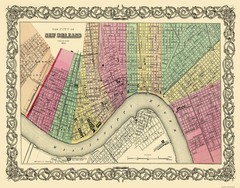 Historic City Map – New Orleans Louisiana – Colton 1855 – Vintage Wall Art