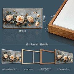 Large Canvas Wall Art – White Ink-Wash Flower Painting 30″x60″ Home Decor