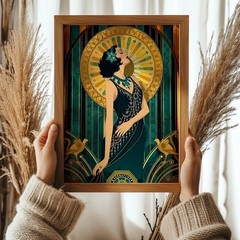 1920s Cocktail Poster | Gold Art Deco Nouveau Wall Art Print