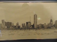 Chicago Panoramic Skyline 1982 Cityscape Black Ink Print Harrison Vintage Rare