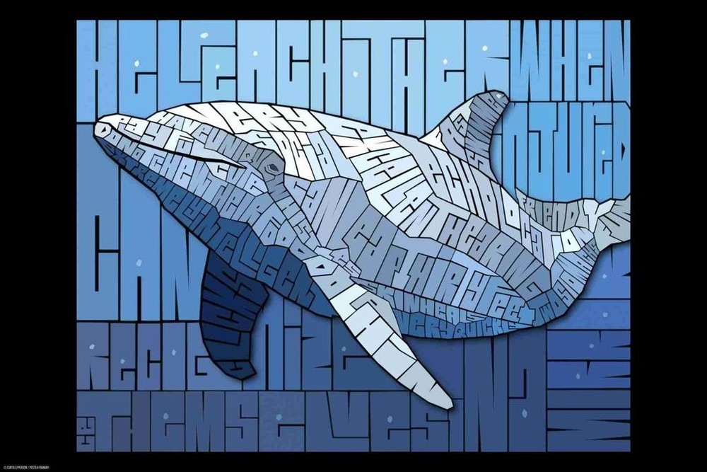 Curtis Epperson Dolphin Word Mosaic Art Hand Drawn Cool Wall Art Print Poster 12