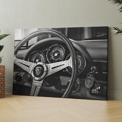 Porsche 911 Dashboard Wheel Vintage Classic Cars Retro Canvas Wall Art Print