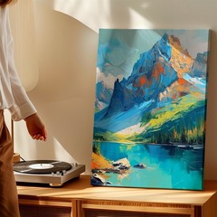Wall Art Abstract Mountain Lake Landscape Canvas Print Blue Green Nature Decor
