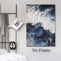 Abstract Ocean Wave Canvas Wall Art Navy Blue and White Beach Scene Painting …