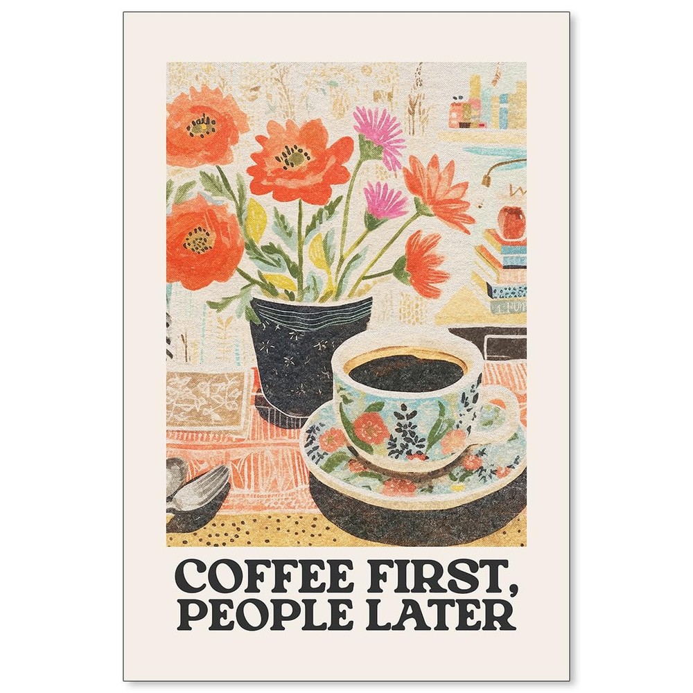 Vintage Floral Aesthetic Wall Art – Coffee Themed Canvas Prints for Kitchen &…