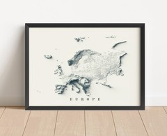 Europe Map, Europe 2D Relief Map, Europe Vintage Map – 2D Flat Print