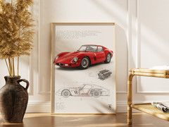 Ferrari 250 GTO Poster – Vintage Racing Car Blueprint Garage Wall Art Decor