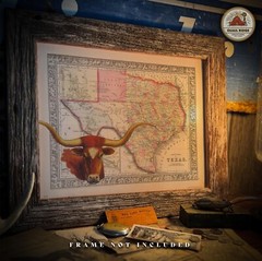 Vintage Texas State Map Poster Art Print Longhorns Cattle Rancher Home Decor