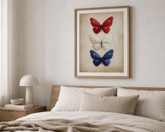 Patriotic Butterfly Trio Print, Red White Blue Americana Wall Art, 4th of July