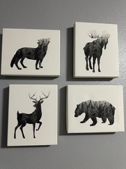 Canvas Animal Prints Wall Art Decor Set 4 Black and White Bear Wolf Moose Deer