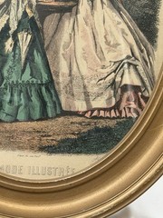 2 vintage Framed Victorian French Fashion Prints La Mode Illustree oval set