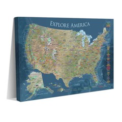 US Travel Map – GeoJango Voyager (US National Parks, Push Pin, Canvas, 36″x24″)