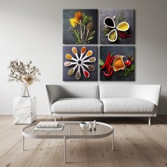 Large Colorful Spices and Spoon Vintage Canvas Prints Still Life Paintings
