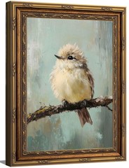 Gold Framed Bird Canvas Wall Art Vintage Beige Sparrow 11L x 9W, bird