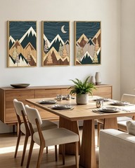 Morden Mountains Framed Wall Art 16x24in Boho Woodcut Pine Tree Forest Nature…