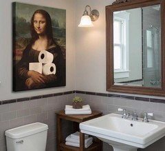 Funny Eclectic Bathroom Canvas Wall Art Vintage Humor Fun Mona Lisa Portrait Cla