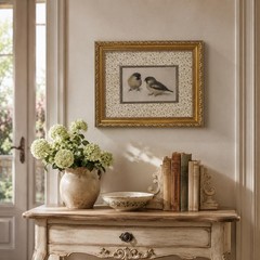 Vintage Gold Framed Double Mat Bird Wall Art – 12x16in Floral Linen Canvas Pr…