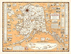 Early Pictorial Map of Alaska, the 49th State Wall Art Poster Vintage History