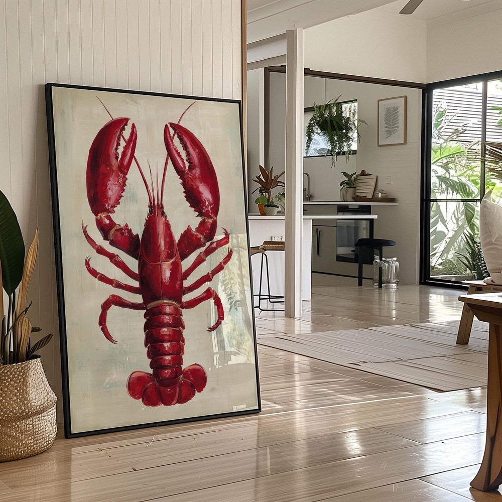 Nautical Lobster Wall Art Coastal Kitchen New England Beach House Decor Poster