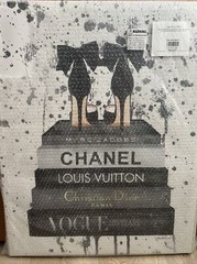 Glam Fashion Book Stack Canvas Wall Art Vogue Chanel Louis Vuitton Dior 24×30”