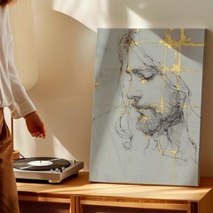 Wall Art Abstract Female Portrait Sketch Gold Foil Lines Modern Canvas Print