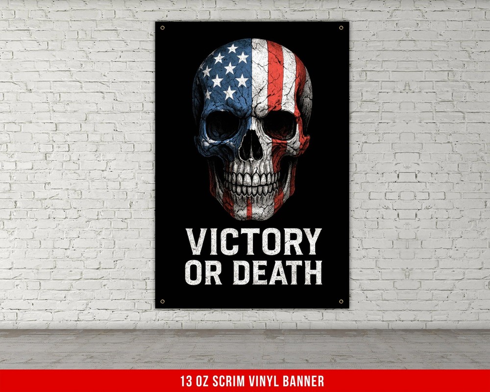 Victory or Death Gym Banner – American Flag Skull Decor