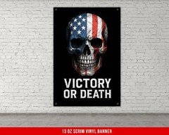 Victory or Death Gym Banner – American Flag Skull Decor