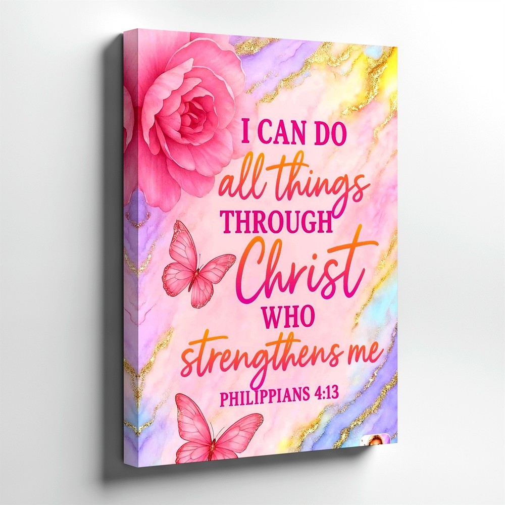 Wall Art Christian Bible Verse Philippians 413 Pink Rose Butterfly Print Decor