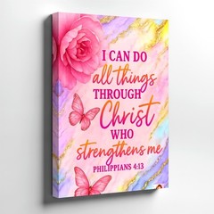 Wall Art Christian Bible Verse Philippians 413 Pink Rose Butterfly Print Decor
