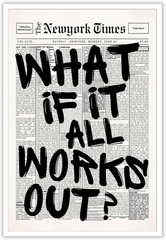 Retro Black And White Newspaper Poster What If It All Works Out Canvas Wall Art