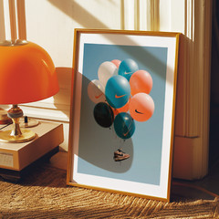 Vintage Nike Sneakers Poster with balloons, Retro Hypebeast Wall Art