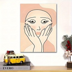 Canvas Art Framed Minimal Woman Face Line Sketch Boho Wall Decor