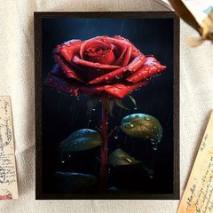 Canvas Art Dewy Red Rose Dark Rainy Single Flower Wall Decor