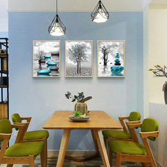 Large Natural Wood Framed Canvas Art – Blue Abstract & Black/White Decor