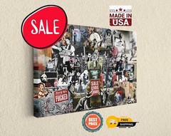 Banksy Collage Collection, Canvas Ready To Hang Wall Art Canvas Print Home Decor