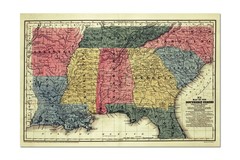 Southern US Map 1839 States of the South – Educational Poster Wall Art Print