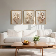 3Pcs Framed Wall Art Beige Wall Decor Living Room Canvas Art Botanical Pictur…